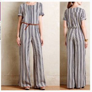 Anthropologie Harlyn Highline Farlyn Jumpsuit Cream/Blue Size S EUC